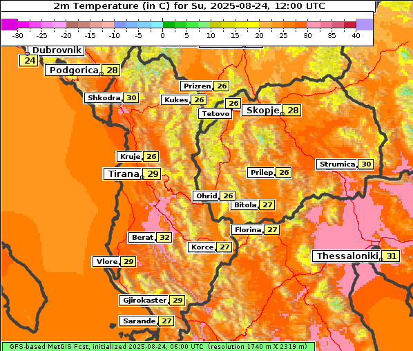 Temperatur, 24. 8. 2025