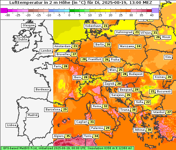 Temperatur, 19. 8. 2025