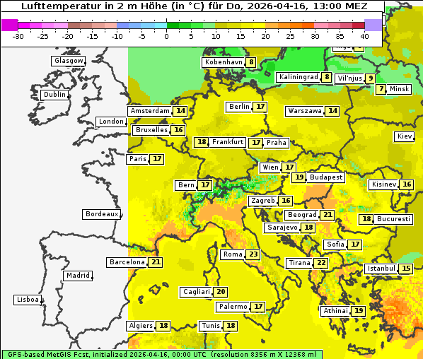 Temperatur, 16. 4. 2026