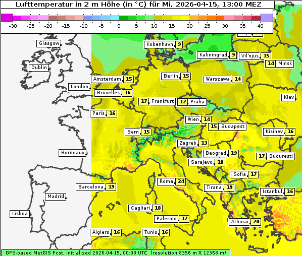Temperatur, 15. 4. 2026