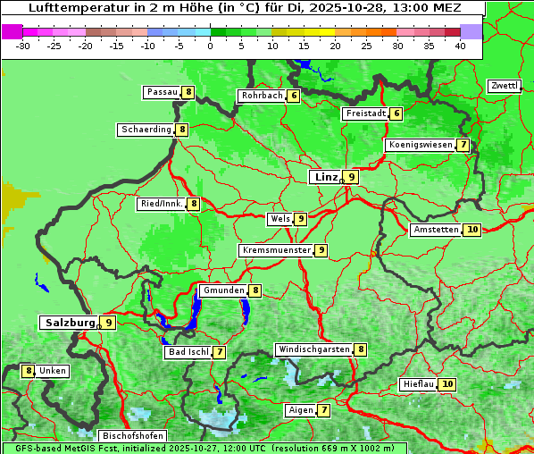 Temperatur, 28. 10. 2025
