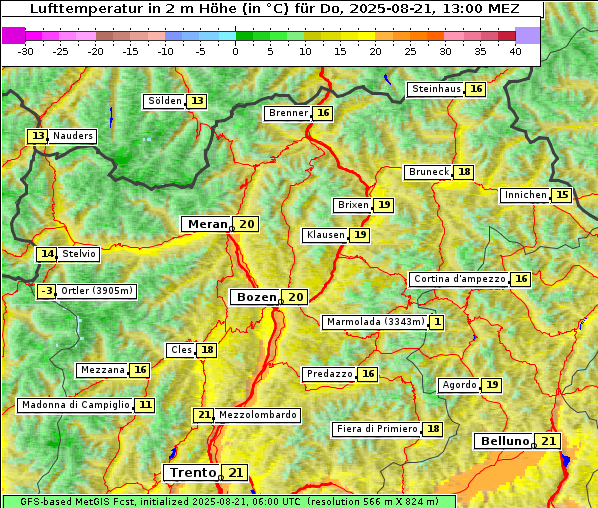 Temperatur, 21. 8. 2025