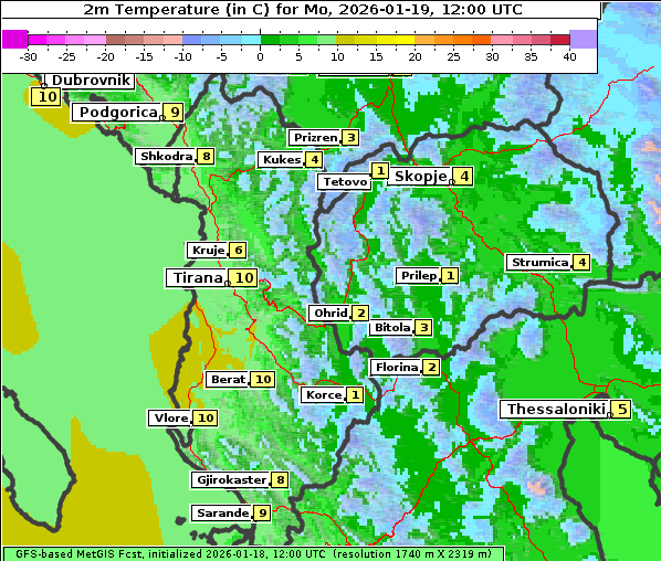 Temperatur, 19. 1. 2026