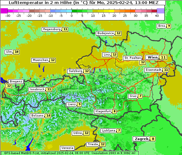 Temperatur, 24. 2. 2025