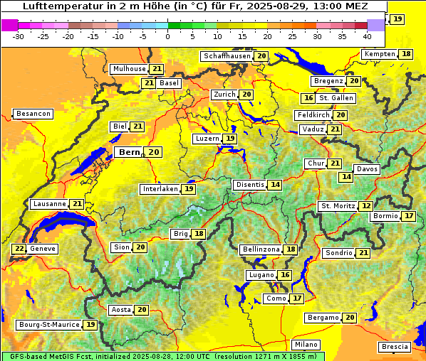 Temperatur, 29. 8. 2025