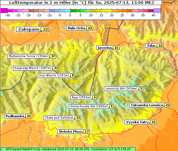 Temperatur, 13. 7. 2025
