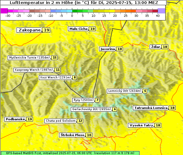 Temperatur, 15. 7. 2025