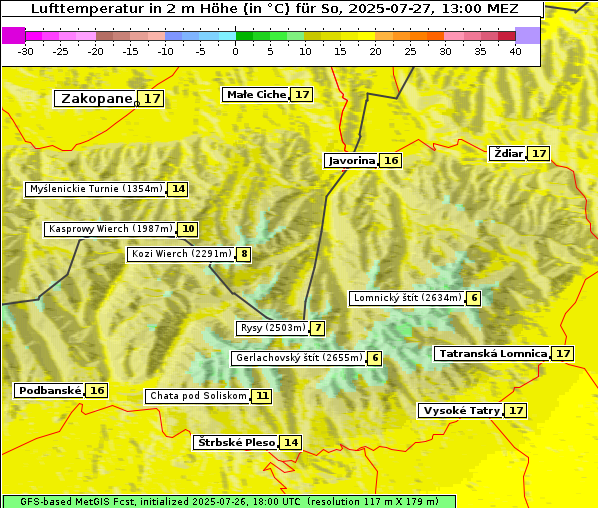 Temperatur, 27. 7. 2025