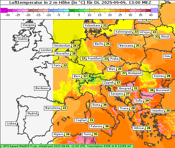 Temperatur, 9. 9. 2025