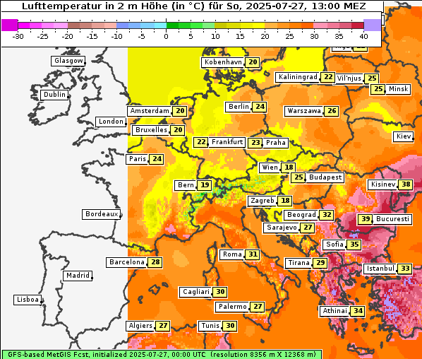 Temperatur, 27. 7. 2025