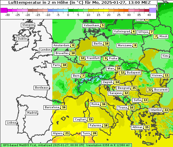 Temperatur, 27. 1. 2025