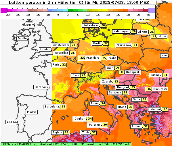 Temperatur, 23. 7. 2025