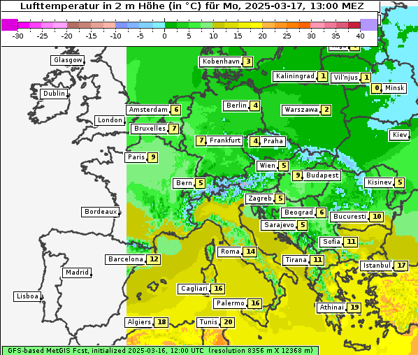 Temperatur, 17. 3. 2025