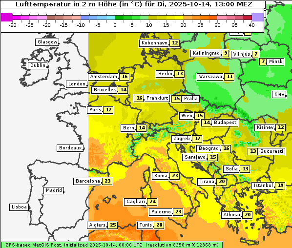 Temperatur, 14. 10. 2025