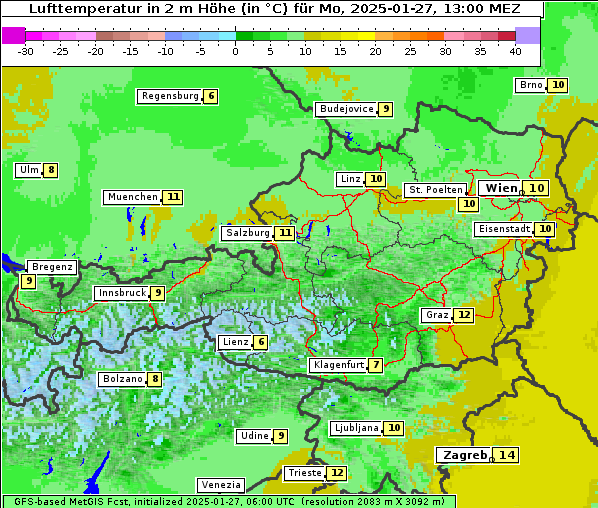 Temperatur, 27. 1. 2025