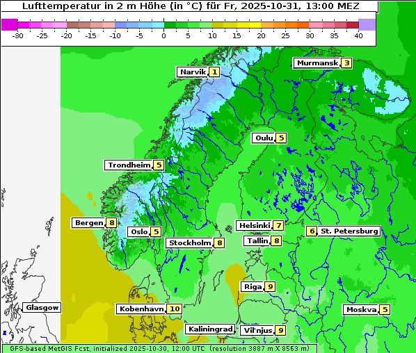 Temperatur, 31. 10. 2025