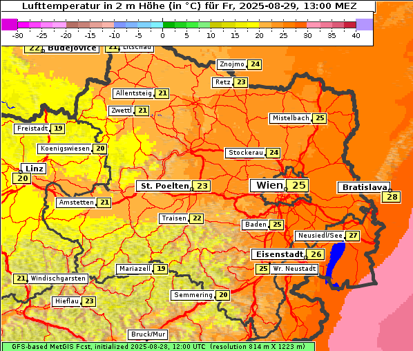 Temperatur, 29. 8. 2025