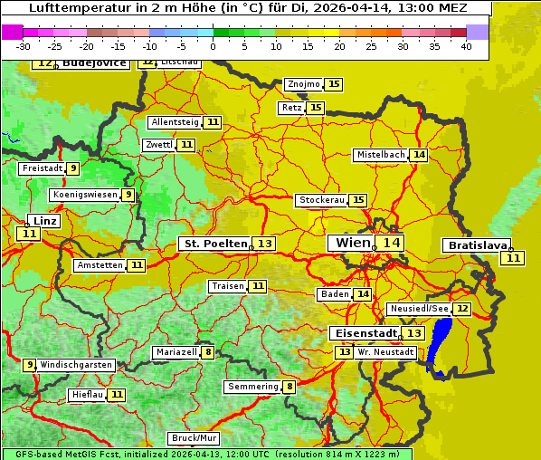 Temperatur, 14. 4. 2026