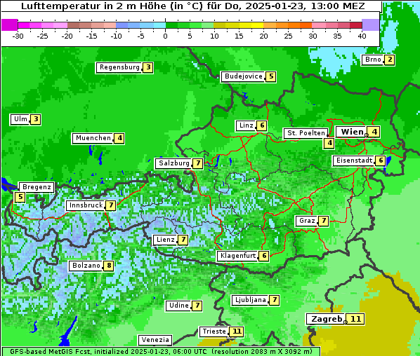 Temperatur, 23. 1. 2025