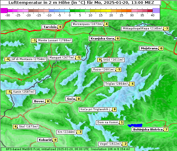 Temperatur, 20. 1. 2025