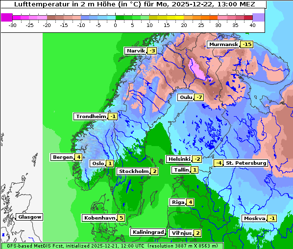 Temperatur, 22. 12. 2025