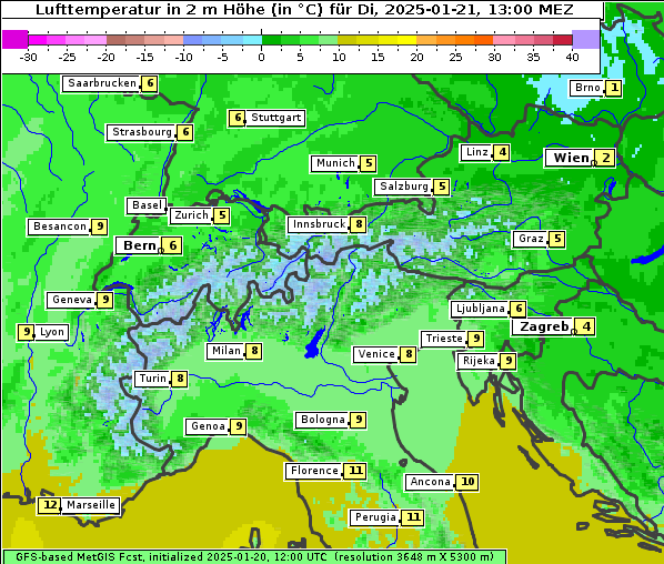 Temperatur, 21. 1. 2025