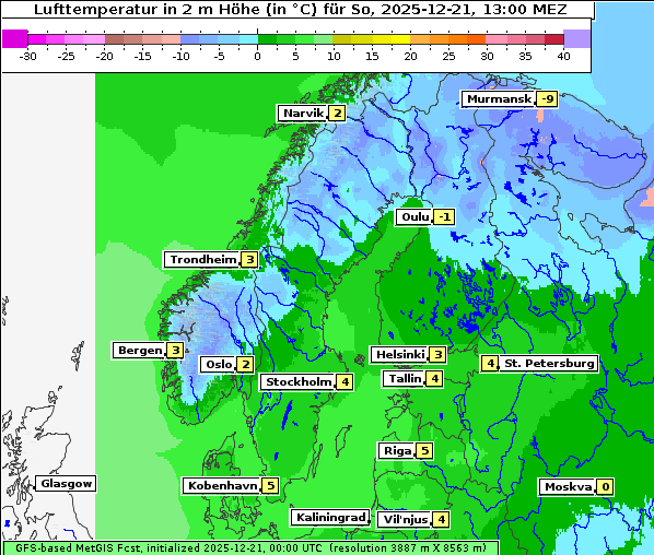 Temperatur, 21. 12. 2025
