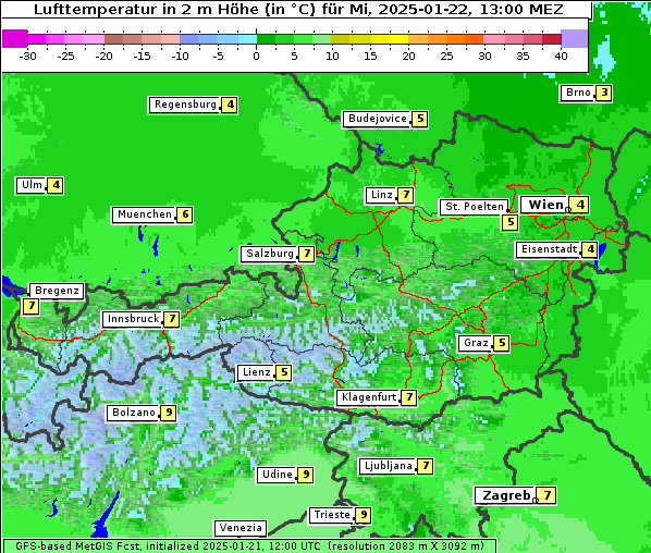 Temperatur, 22. 1. 2025