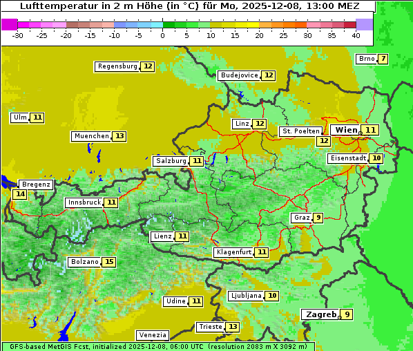 Temperatur, 8. 12. 2025