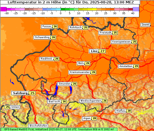 Temperatur, 28. 8. 2025