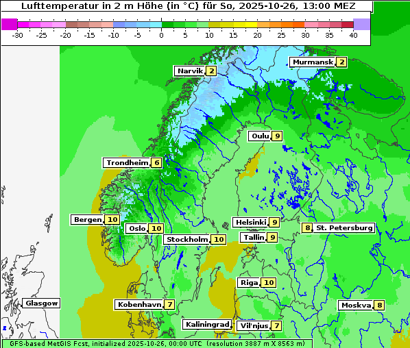 Temperatur, 26. 10. 2025