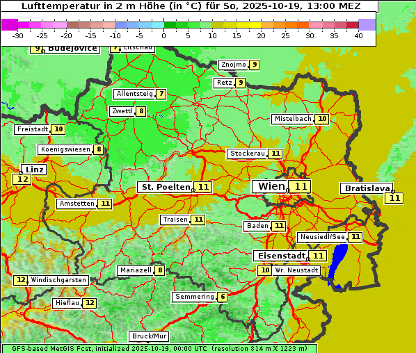 Temperatur, 19. 10. 2025