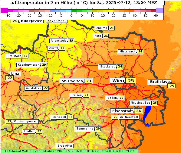 Temperatur, 12. 7. 2025