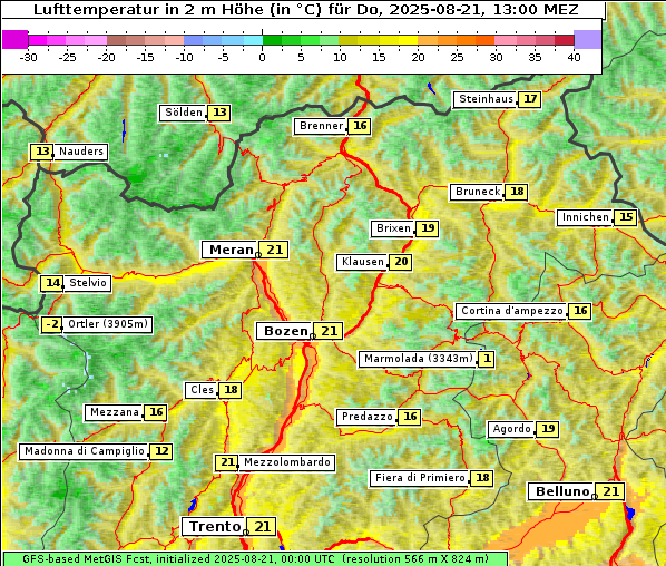 Temperatur, 21. 8. 2025