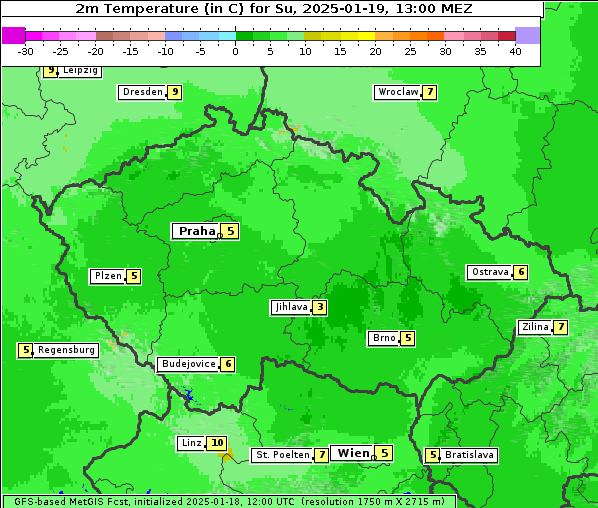 Temperatur, 19. 1. 2025