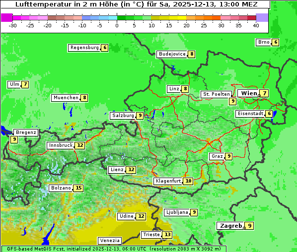 Temperatur, 13. 12. 2025