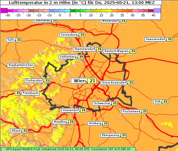 Temperatur, 21. 8. 2025