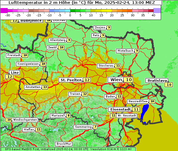 Temperatur, 24. 2. 2025