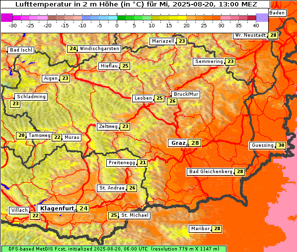 Temperatur, 20. 8. 2025