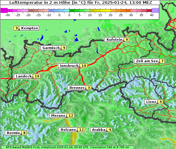 Temperatur, 24. 1. 2025