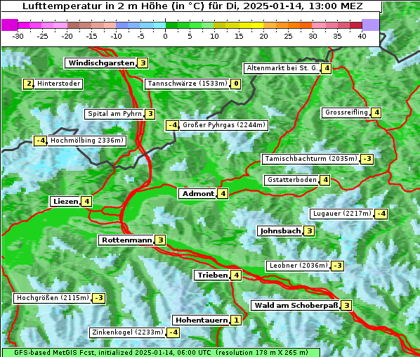 Temperatur, 14. 1. 2025