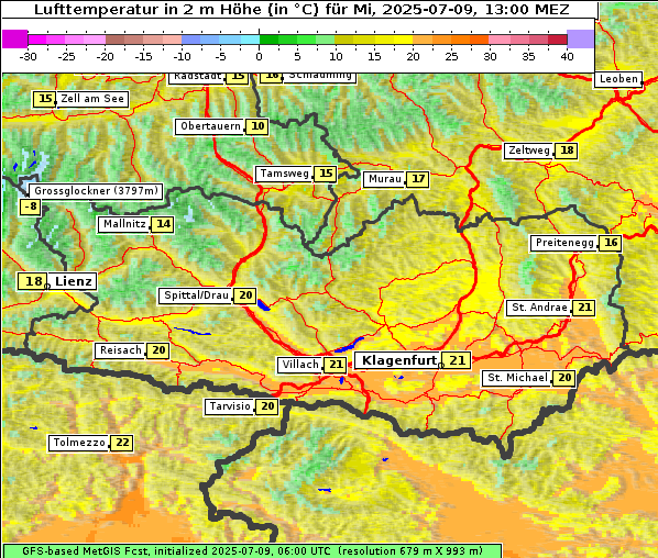 Temperatur, 9. 7. 2025