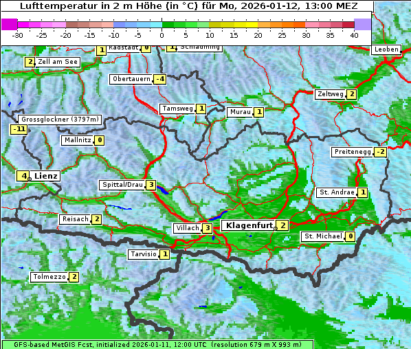 Temperatur, 12. 1. 2026