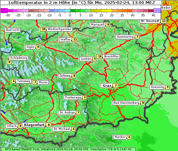 Temperatur, 24. 2. 2025