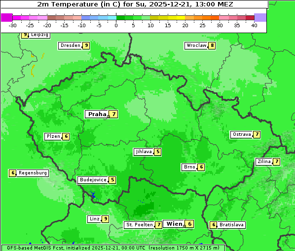 Temperatur, 21. 12. 2025