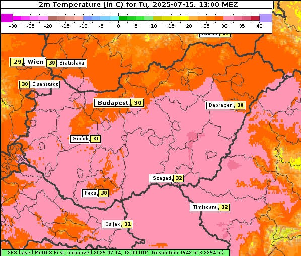 Temperatur, 15. 7. 2025