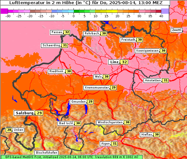 Temperatur, 14. 8. 2025