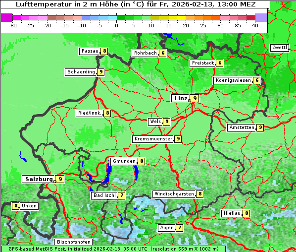 Temperatur, 13. 2. 2026