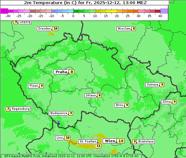 Temperatur, 12. 12. 2025