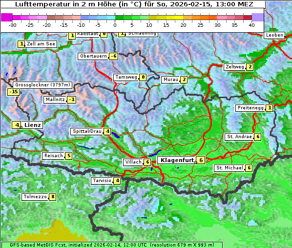 Temperatur, 15. 2. 2026
